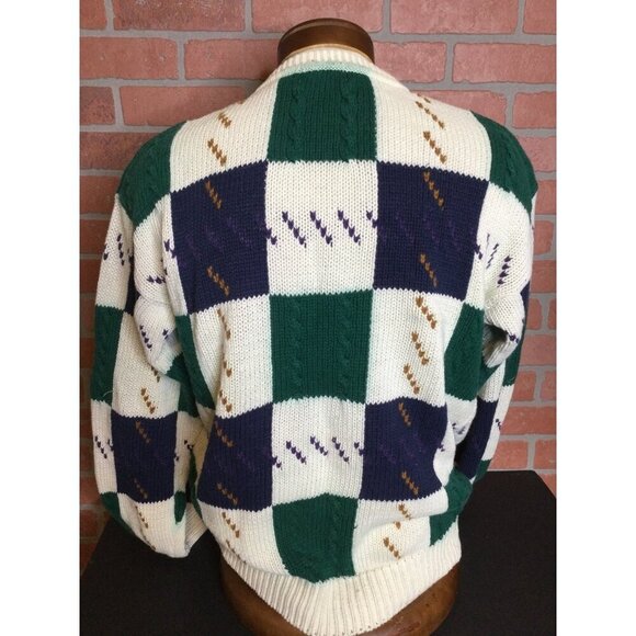 Vintage St Johns Bay Checkerboard Knit Grandpa Sweater Cable Knit Mens L - Picture 7 of 14